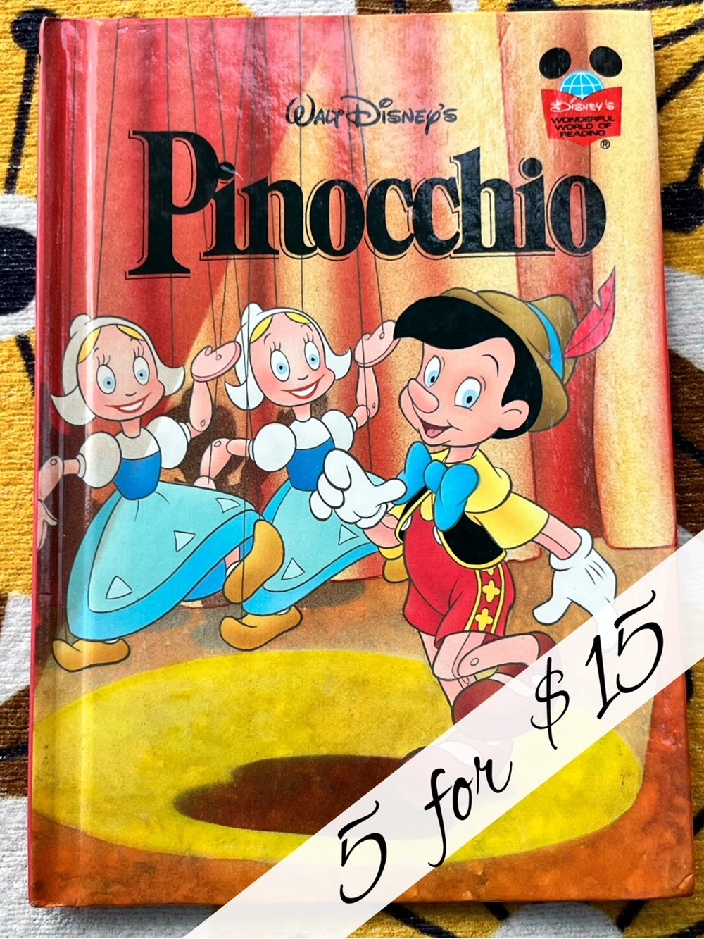 Vintage 1995 Disney Pinocchio Hardcover Book Wonderful World of Reading
